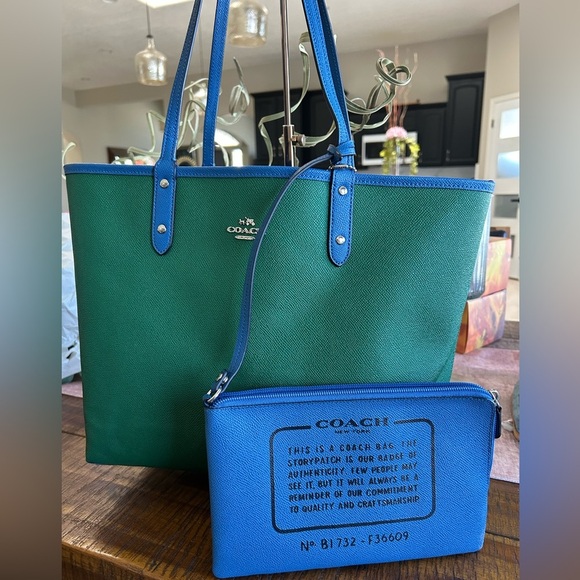 Coach Green and Blue Reversible Tote Bag Set - Picture 2 of 9